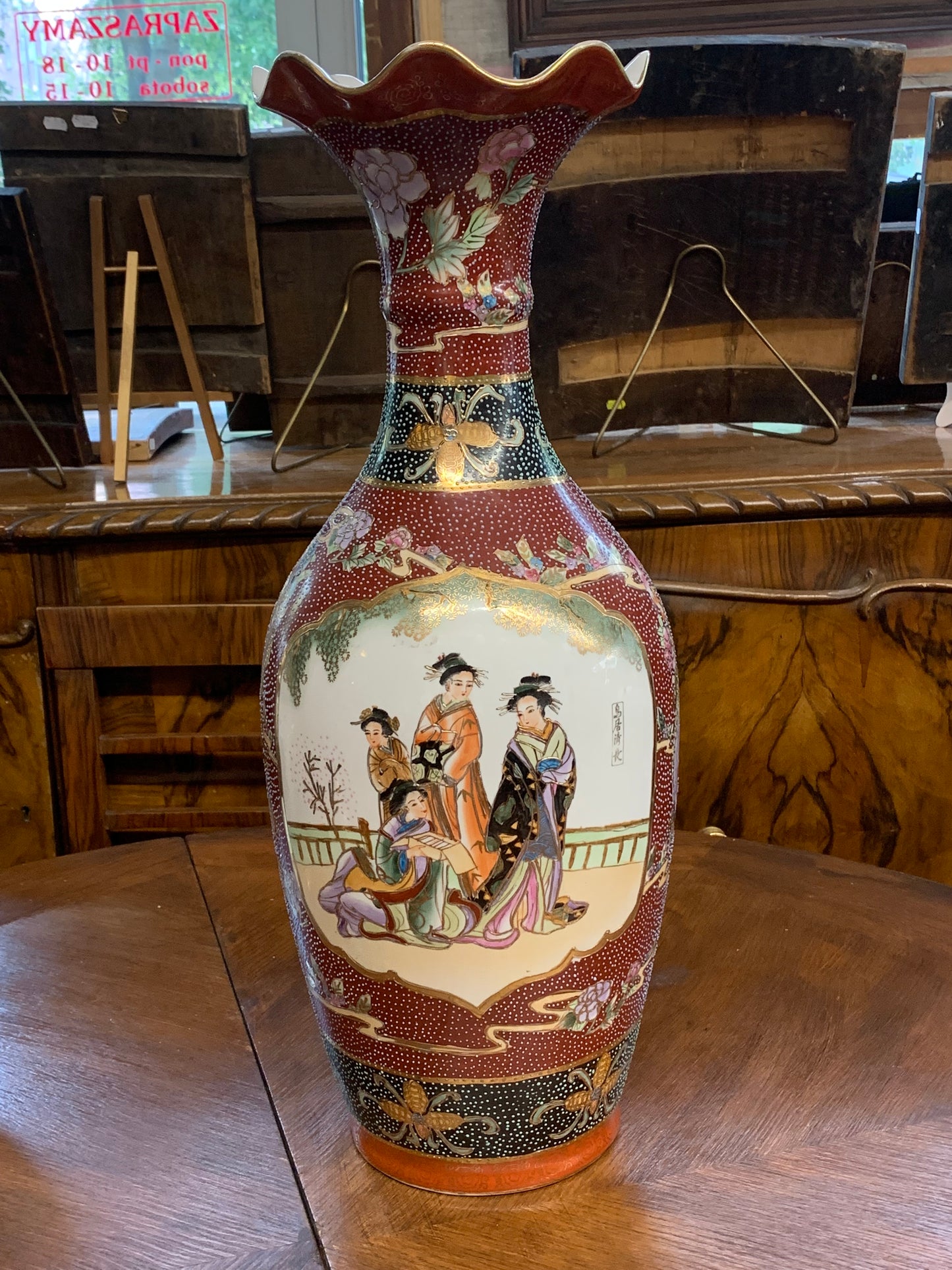 Wazon chiński, wysoki ręcznie zdobiony lata 80-e