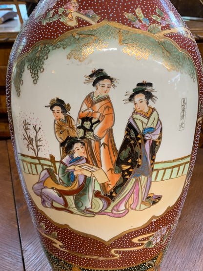 Wazon chiński, wysoki ręcznie zdobiony lata 80-e