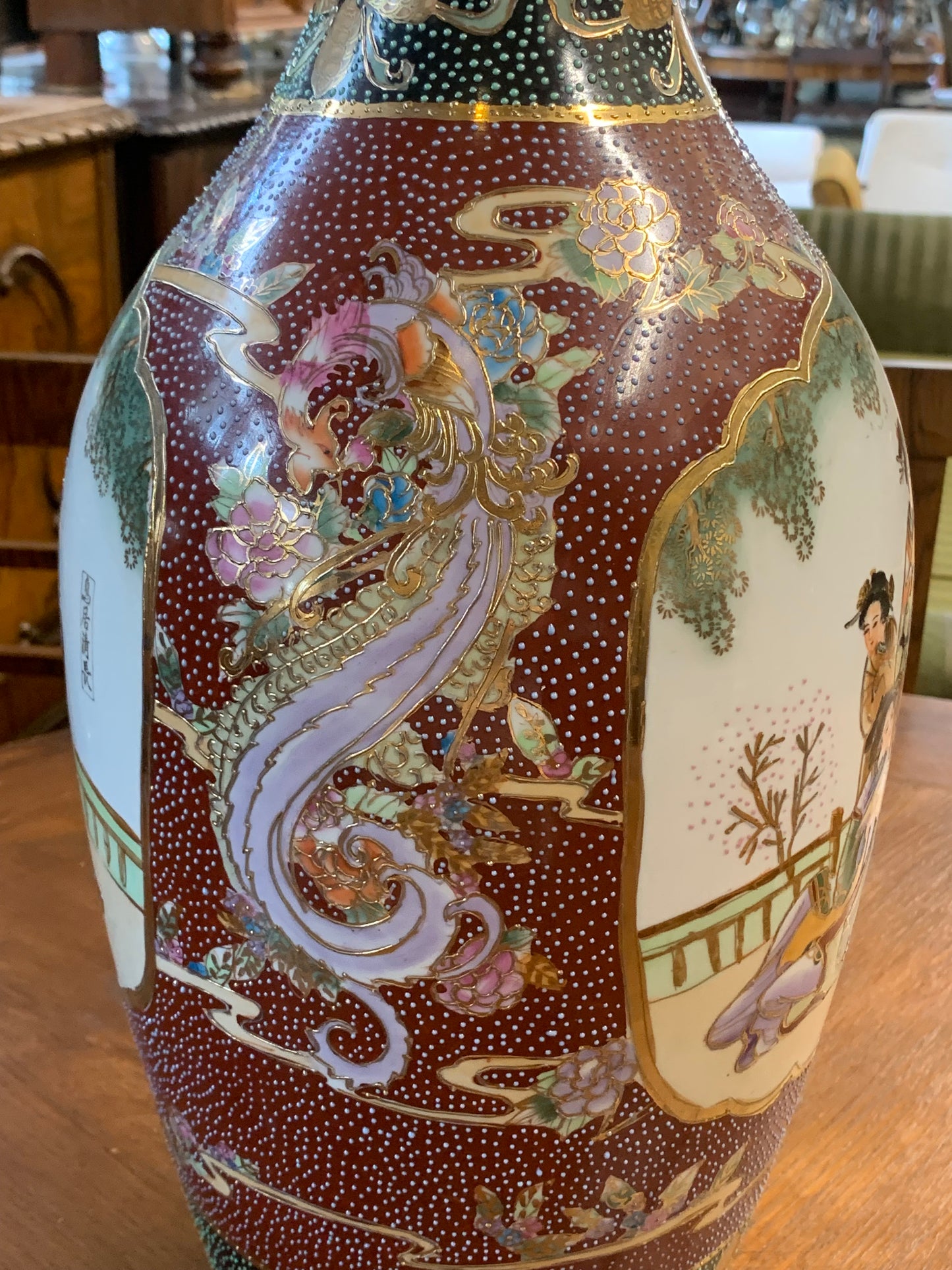 Wazon chiński, wysoki ręcznie zdobiony lata 80-e