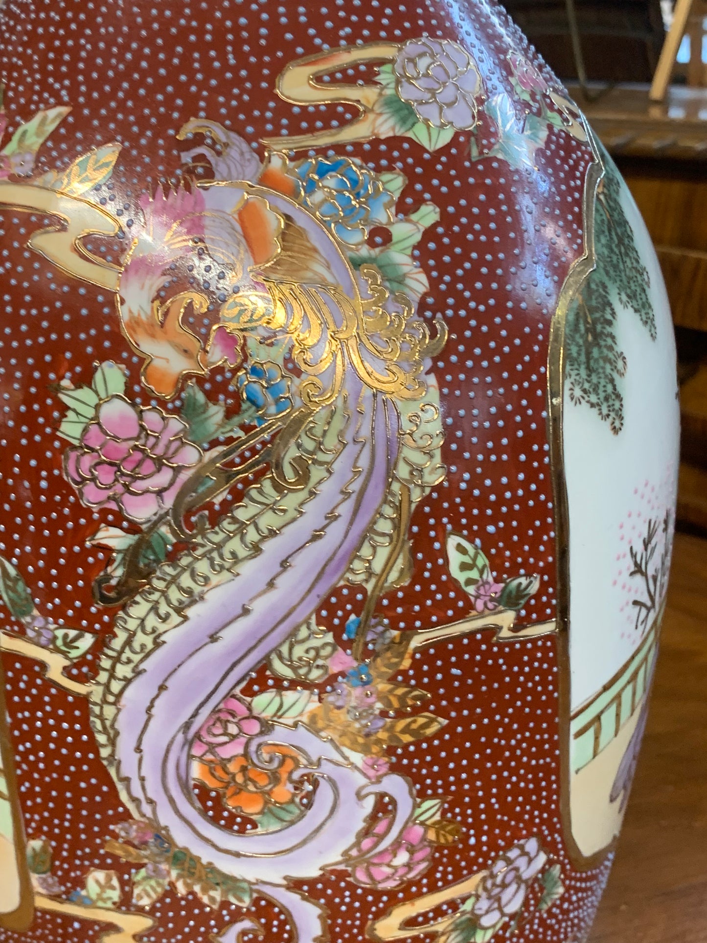 Wazon chiński, wysoki ręcznie zdobiony lata 80-e