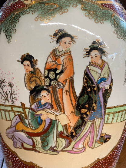 Wazon chiński, wysoki ręcznie zdobiony lata 80-e