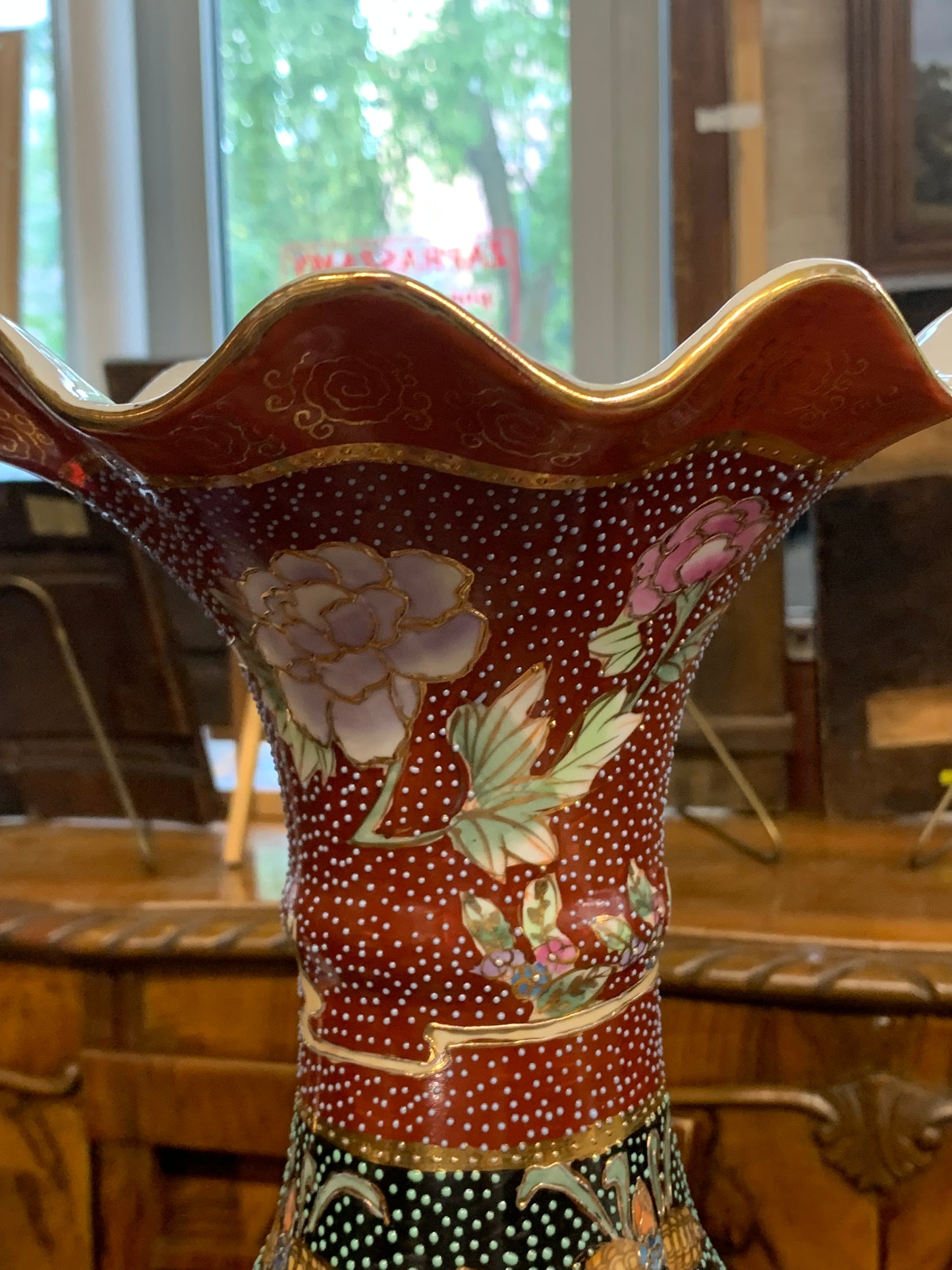 Wazon chiński, wysoki ręcznie zdobiony lata 80-e