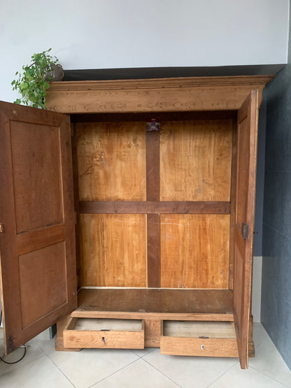 Szafa 2-drzwiowa rustykalna, dębowa z szufladami