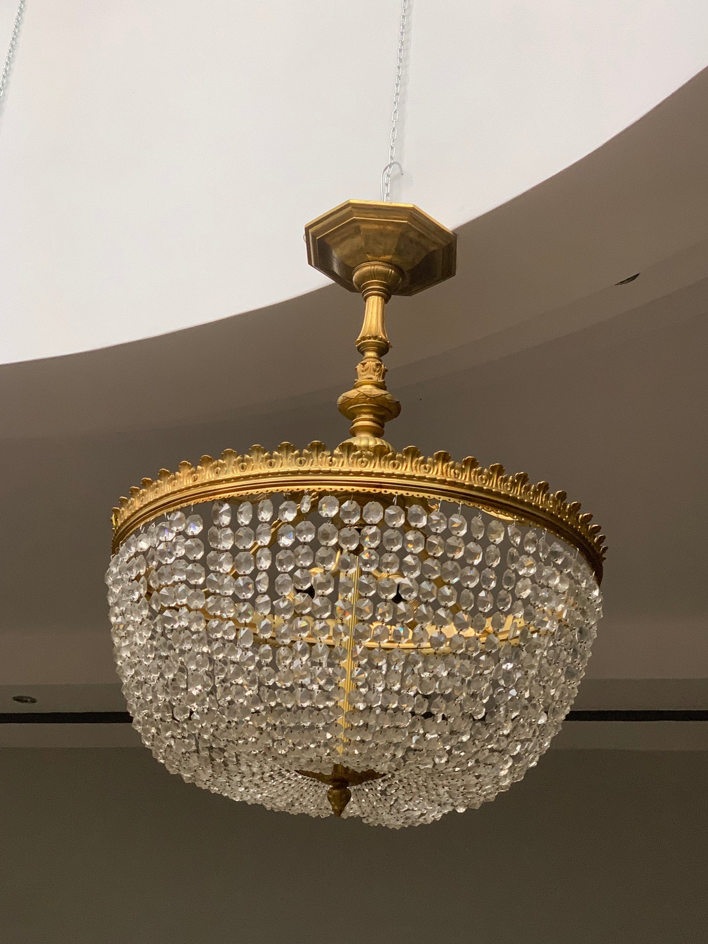 Żyrandol kryształowy kopuła, mosiądz