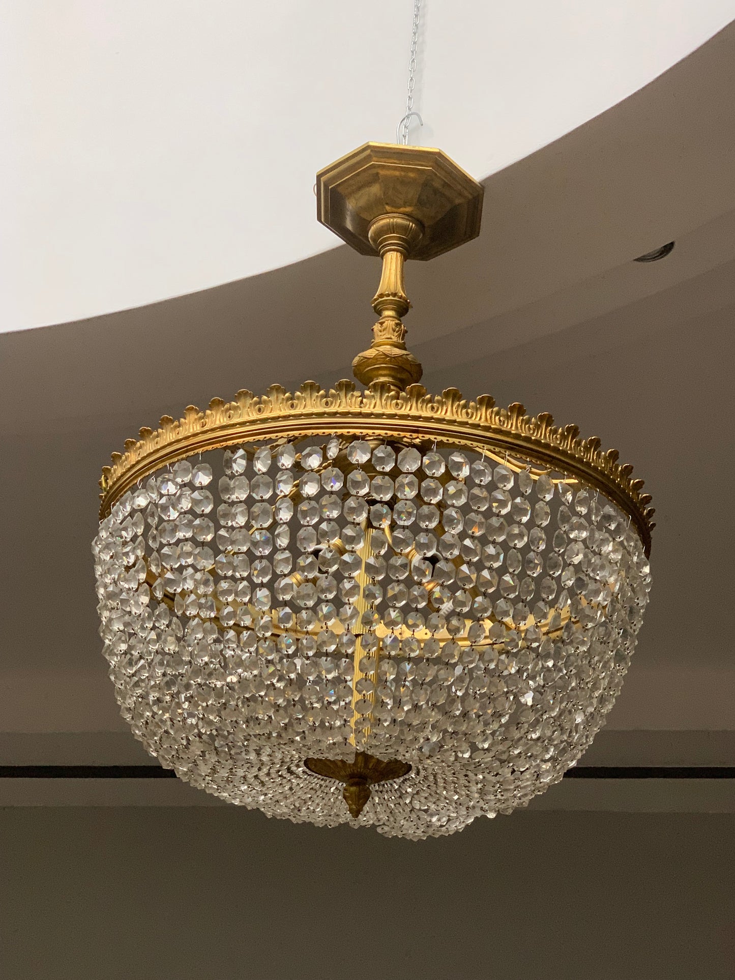 Żyrandol kryształowy kopuła, mosiądz