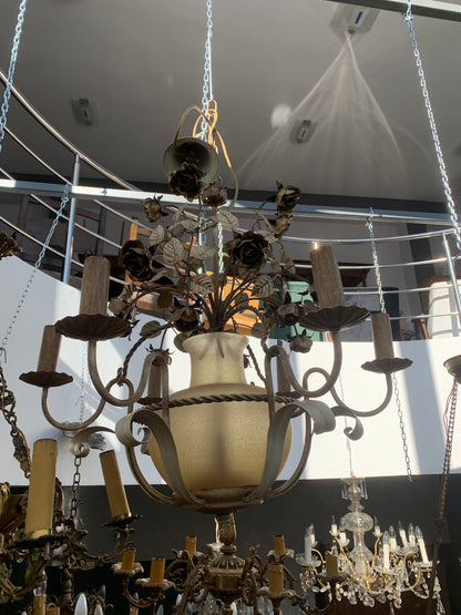 Żyrandol włoski z metaloplastyki i szkła