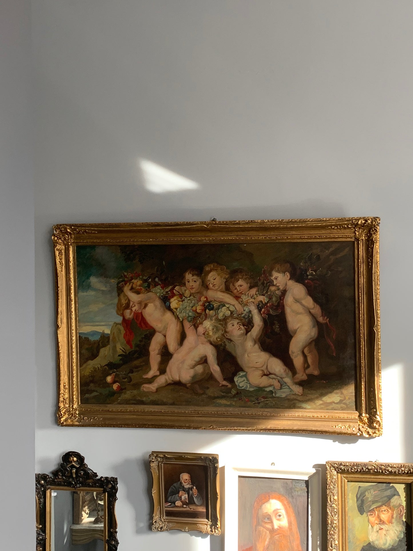 Obraz zabytkowy, kopia Rubensa "Girlandy owoców" XIX w., Niemcy