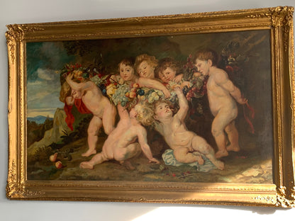 Obraz zabytkowy, kopia Rubensa "Girlandy owoców" XIX w., Niemcy