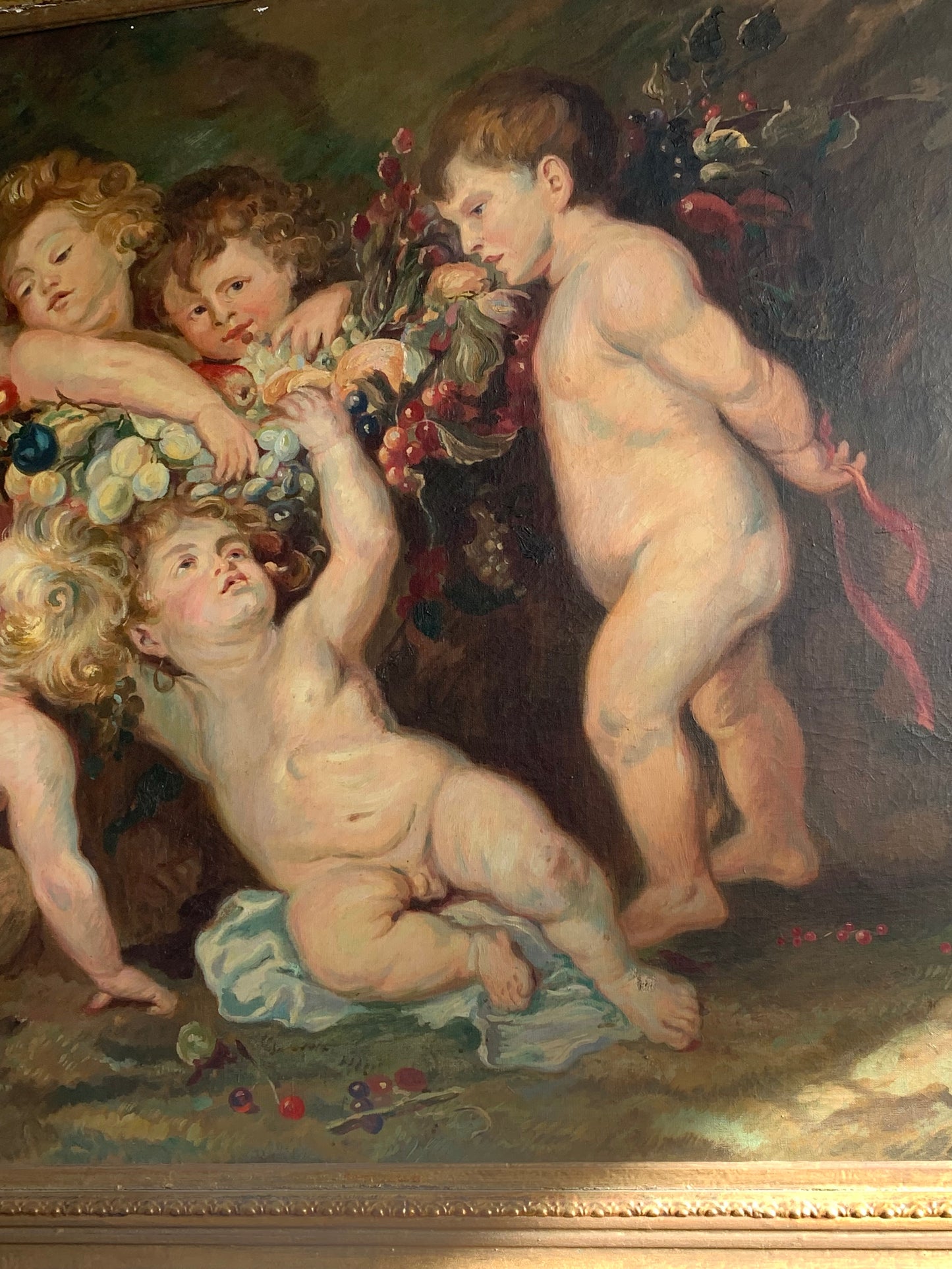 Obraz zabytkowy, kopia Rubensa "Girlandy owoców" XIX w., Niemcy