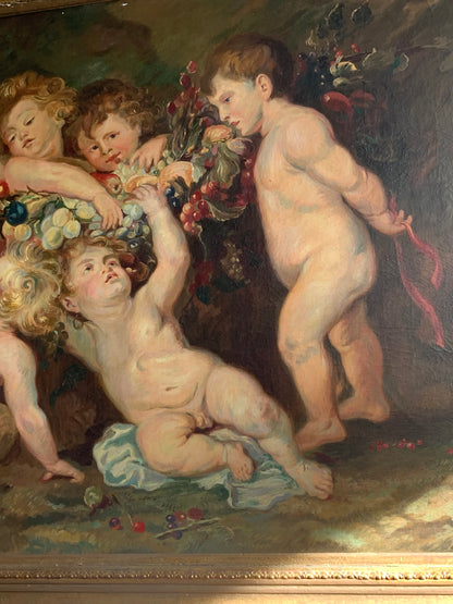 Obraz zabytkowy, kopia Rubensa "Girlandy owoców" XIX w., Niemcy