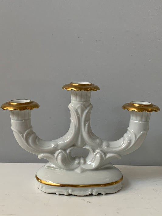 Świecznik porcelanowy, złocony, Volkstedt