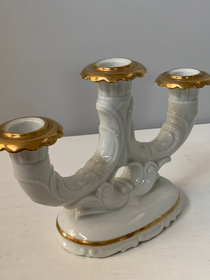 Świecznik porcelanowy, złocony, Volkstedt