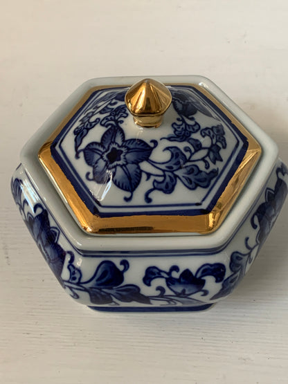 Cukiernica, bomboniera porcelanowa kobalt, złoto