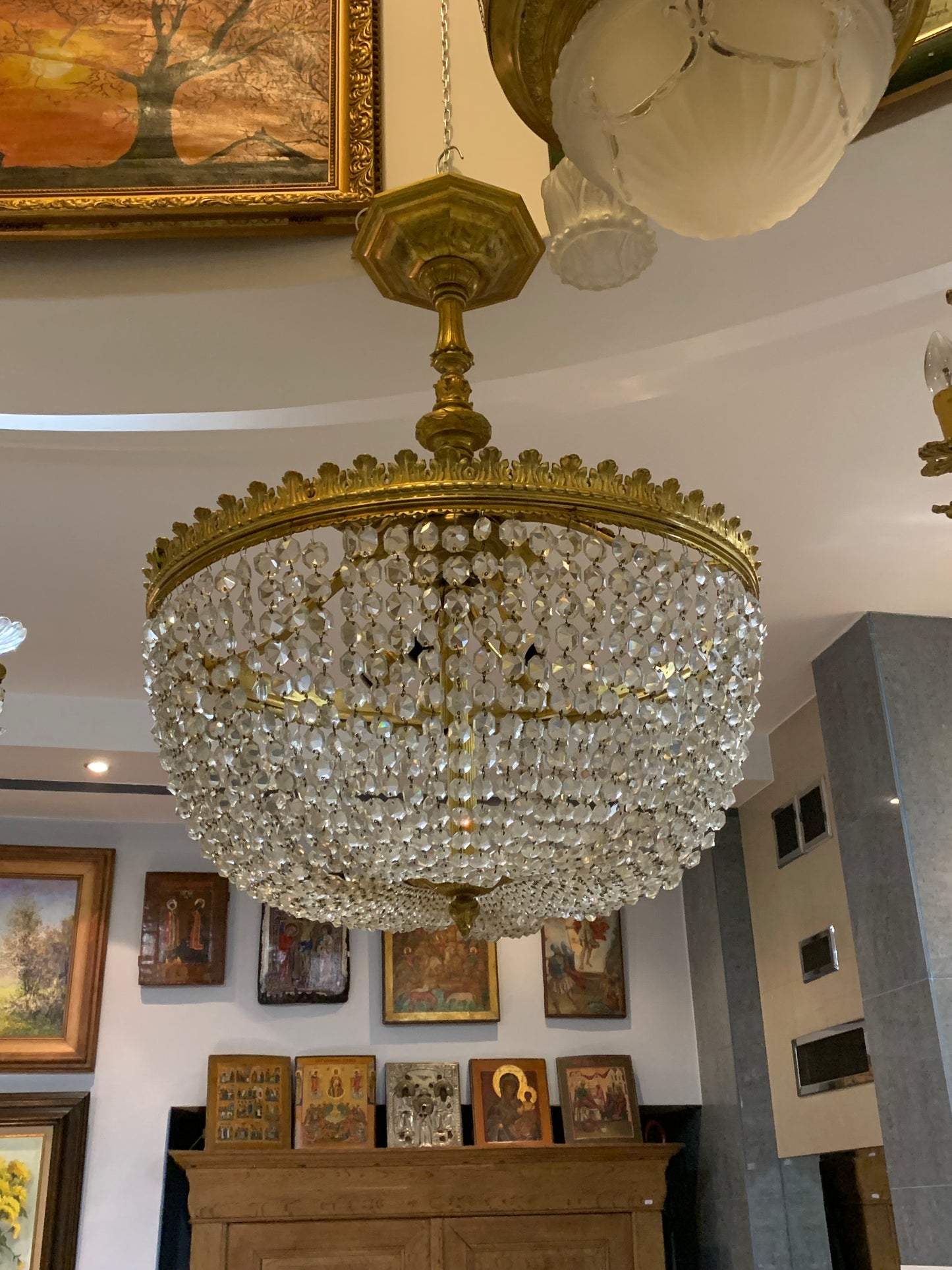 Żyrandol kryształowy kopuła, mosiądz