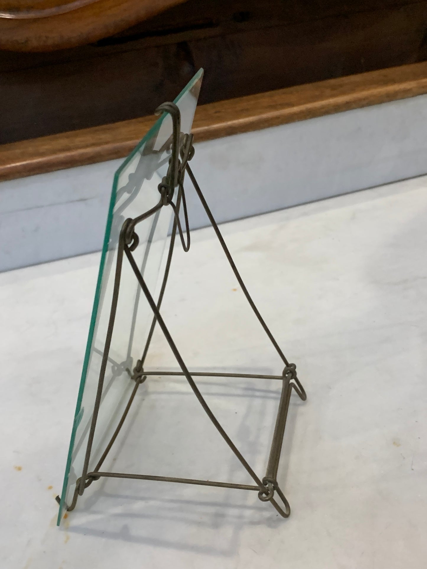 Art Nouveau frame, beveled glass, wire stand, 1920s