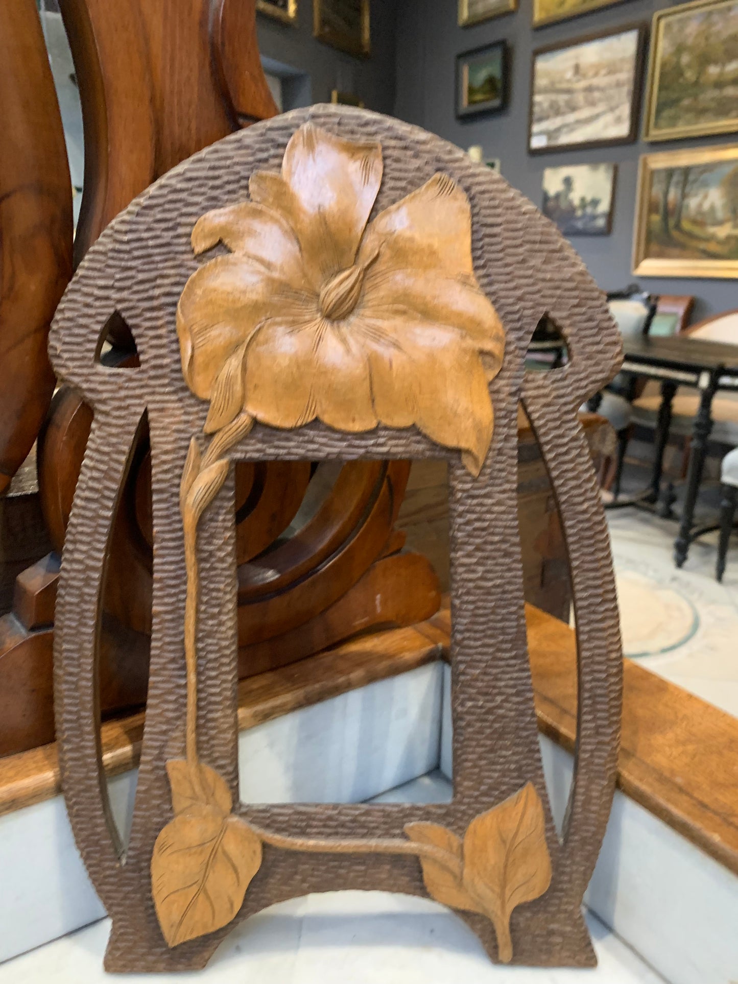 Ramka drewniana, secesja, rzeźbiona, rękodzieło