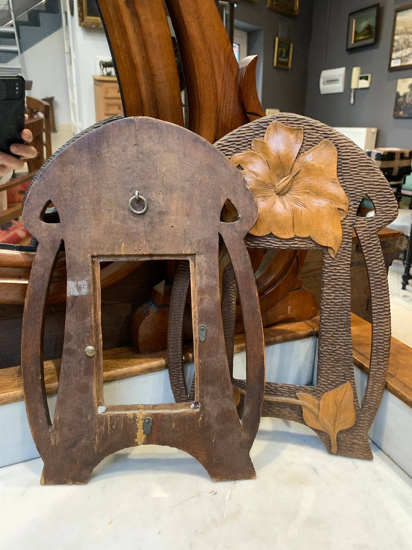 Ramka drewniana, secesja, rzeźbiona, rękodzieło