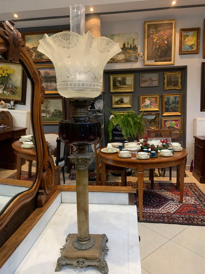 19th/20th century column oil lamp by HA Brenner 