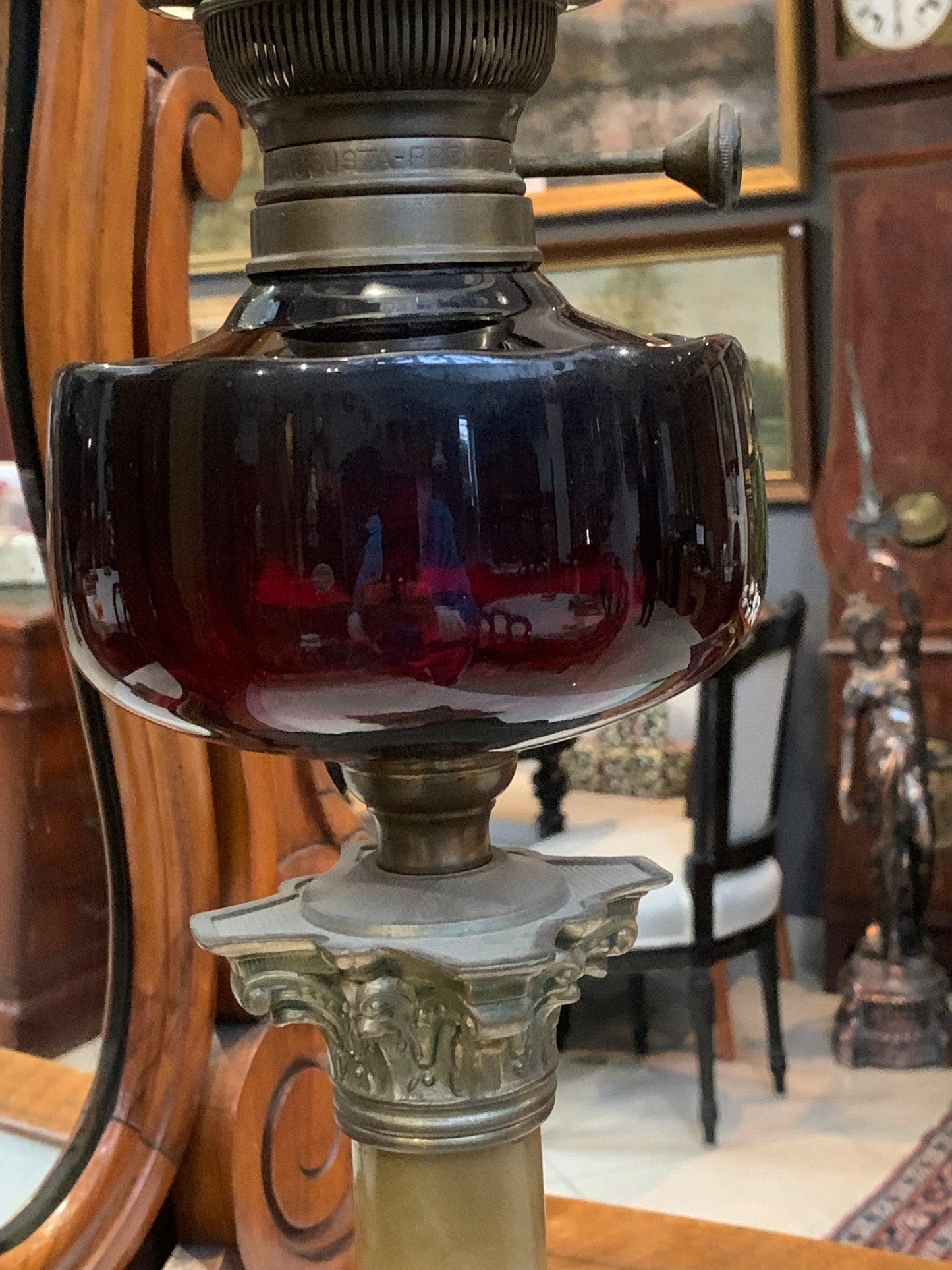 19th/20th century column oil lamp by HA Brenner 