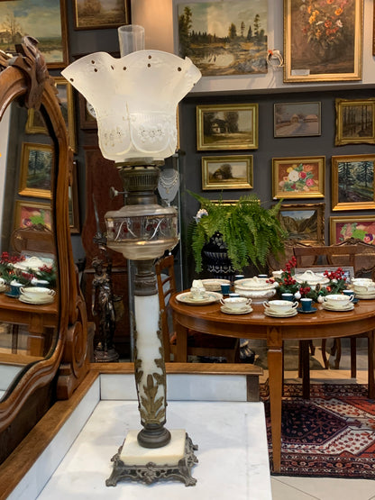 19th/20th century columnar oil lamp, signed Brenner