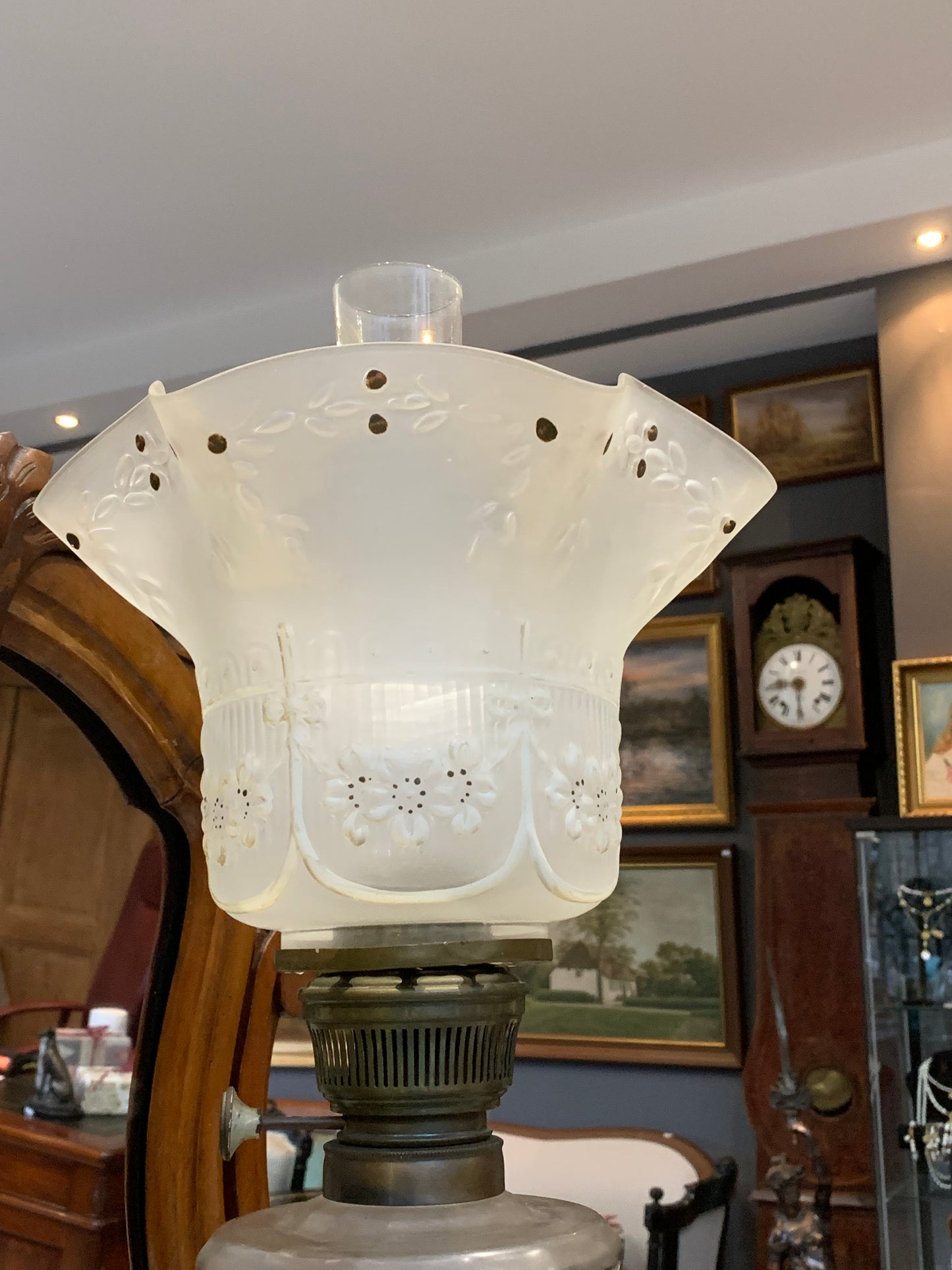 19th/20th century columnar oil lamp, signed Brenner