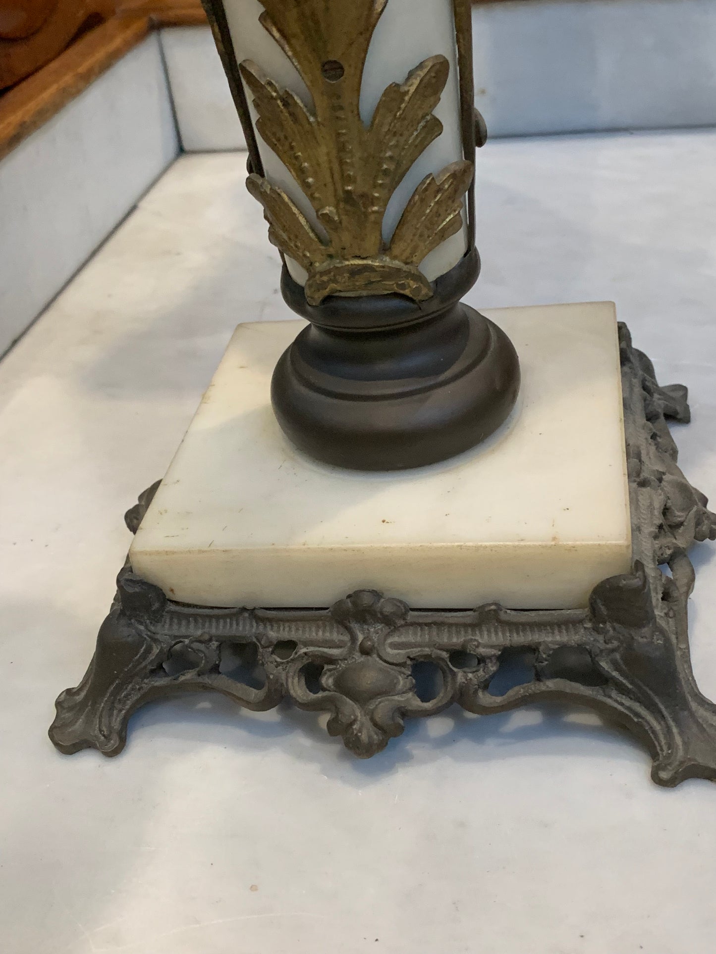 19th/20th century columnar oil lamp, signed Brenner