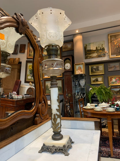 19th/20th century columnar oil lamp, signed Brenner