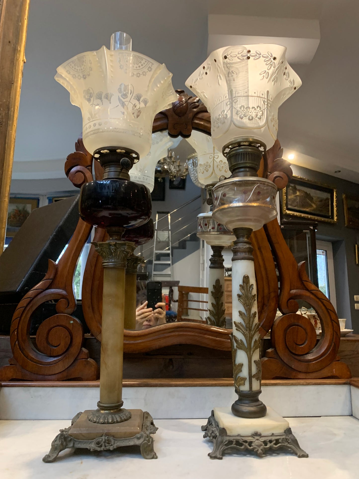 19th/20th century column oil lamp by HA Brenner 