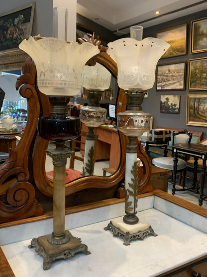 19th/20th century columnar oil lamp, signed Brenner