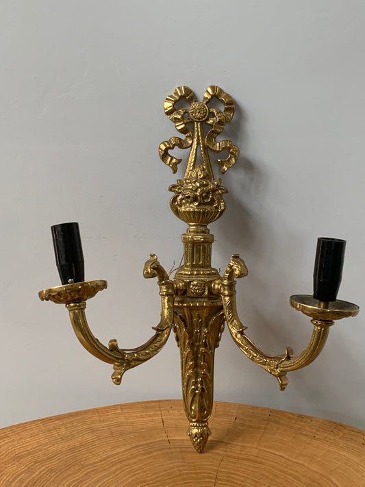 Kinkiet mosiądz kokarda na 2 żarówki