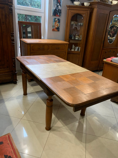Stół rozkładany, zabytkowy "szachownica" dębowy