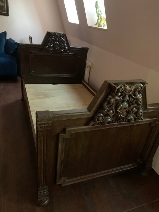 Łóżko antyczne, dębowe, 1-osobowe, XIX w