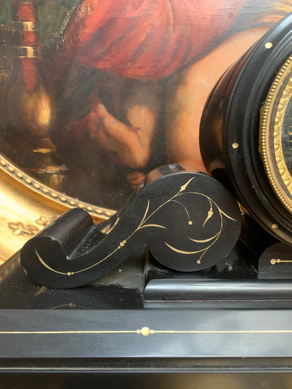 Zegar kominkowy J. Dusart ze świecznikami, czarny kamień