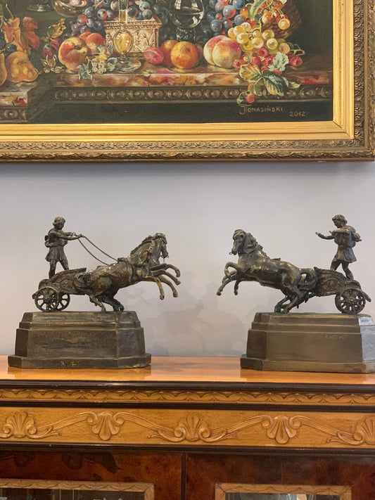 Rzeźby rydwan konny, brąz, Giovanni De Martino (1870-1935)