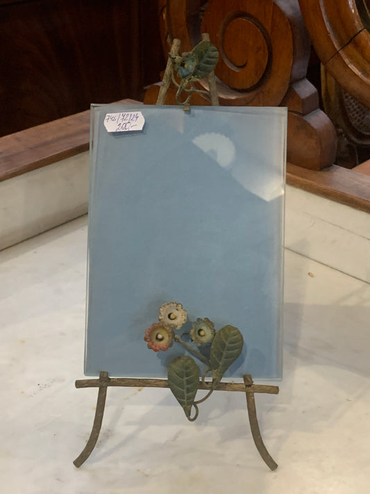 Ramka metalowa, secesja, kwiaty, szybka