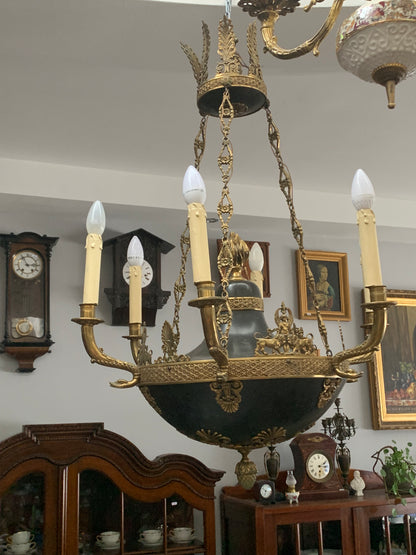 Żyrandol secesyjny, mosiądz, świece