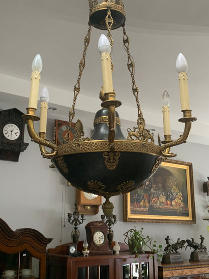 Żyrandol secesyjny, mosiądz, świece