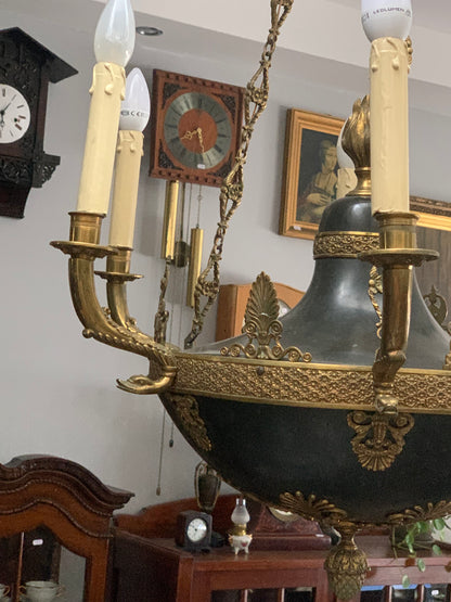 Żyrandol secesyjny, mosiądz, świece