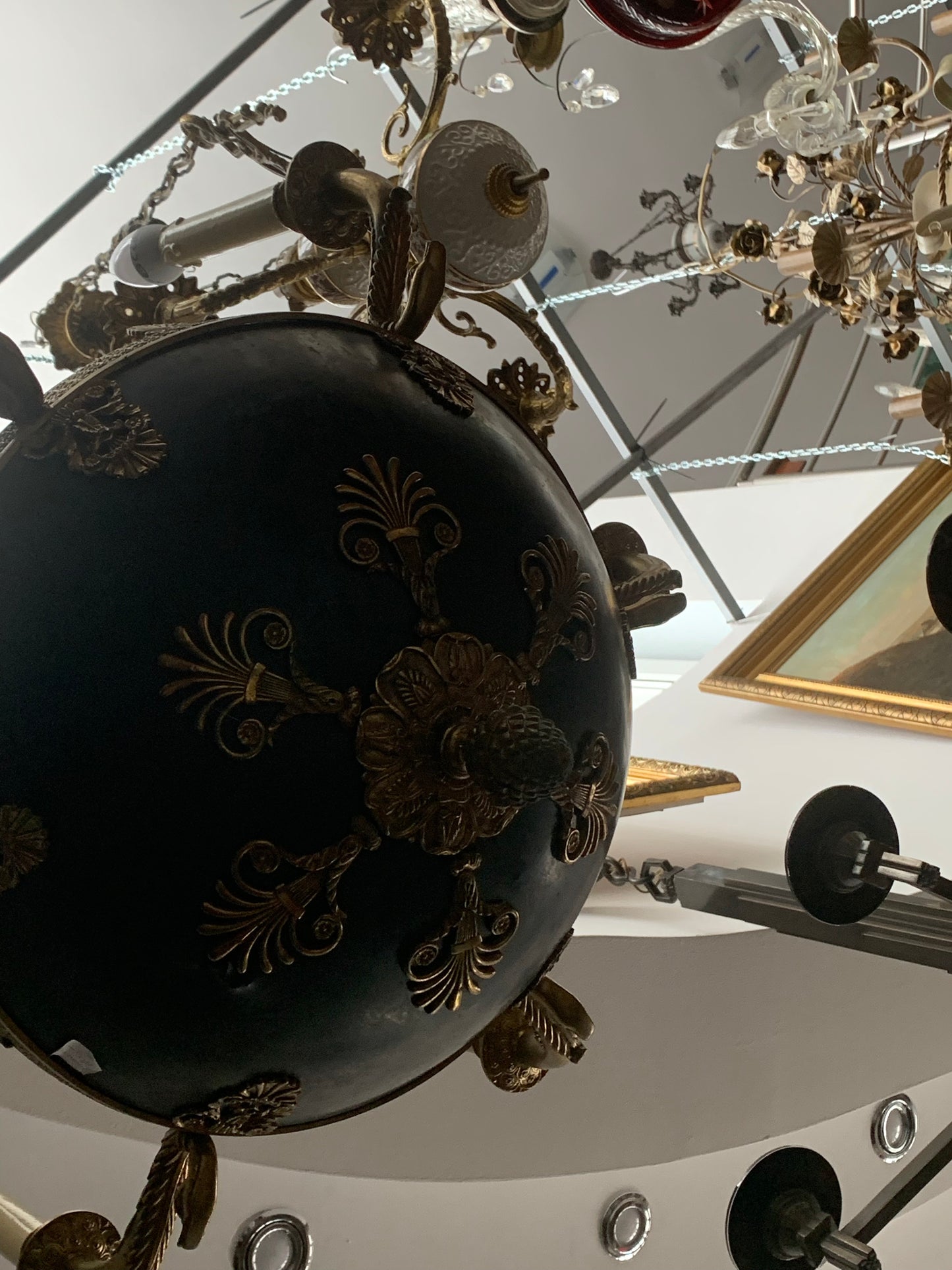 Żyrandol secesyjny, mosiądz, świece