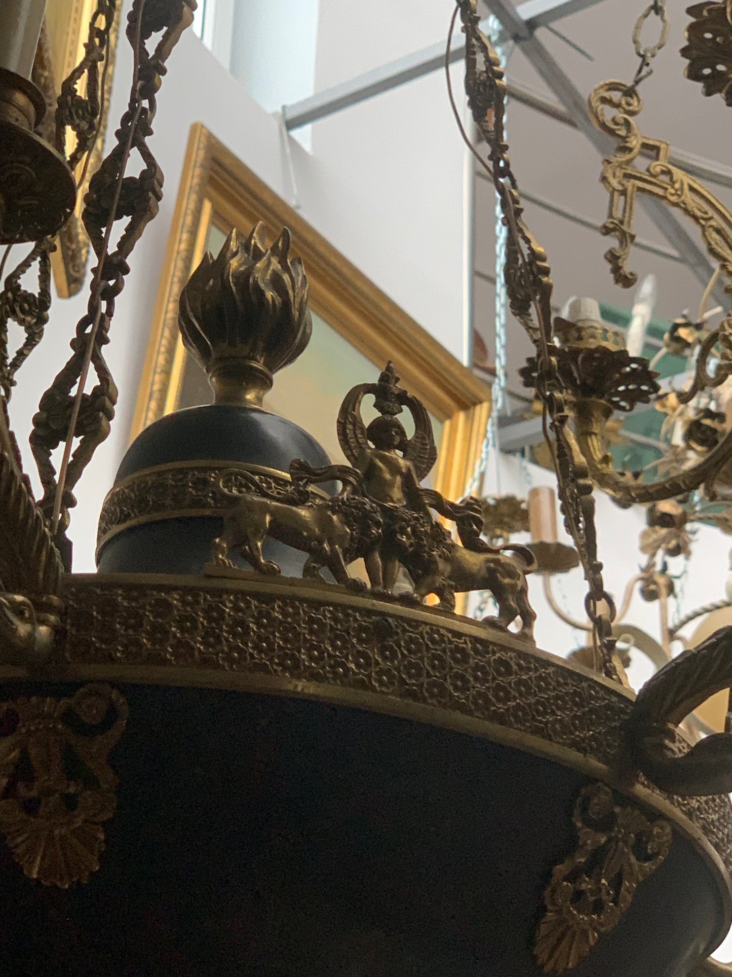 Żyrandol secesyjny, mosiądz, świece