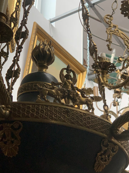 Żyrandol secesyjny, mosiądz, świece