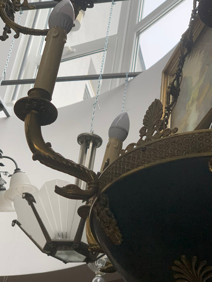 Żyrandol secesyjny, mosiądz, świece