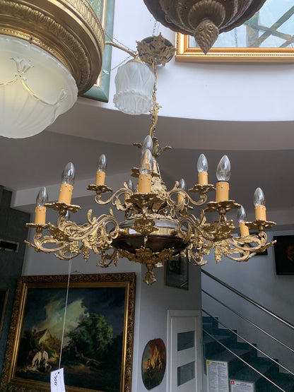 Żyrandol mosiężny  15-ramienny, lata 70-e