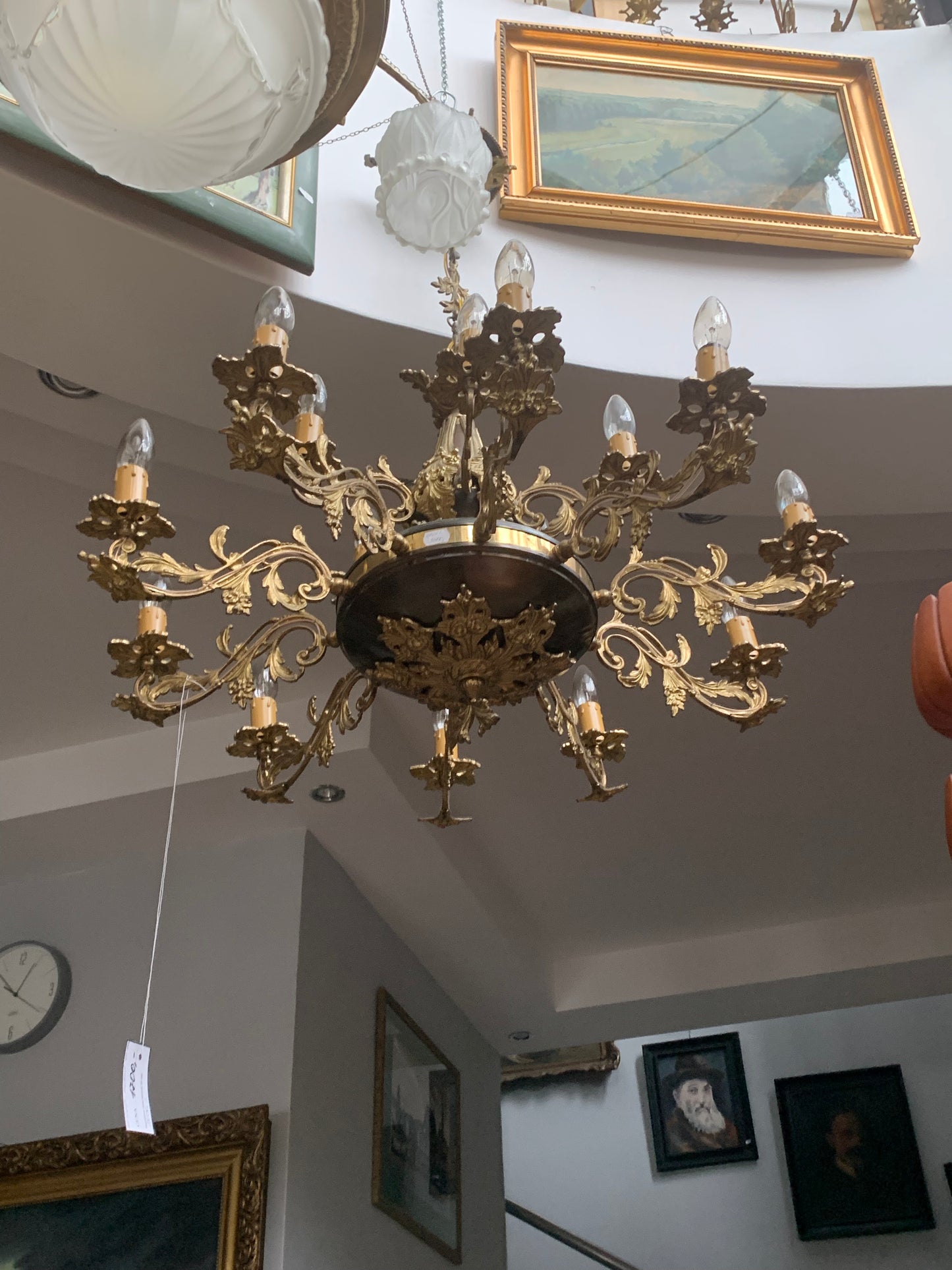 Żyrandol mosiężny  15-ramienny, lata 70-e