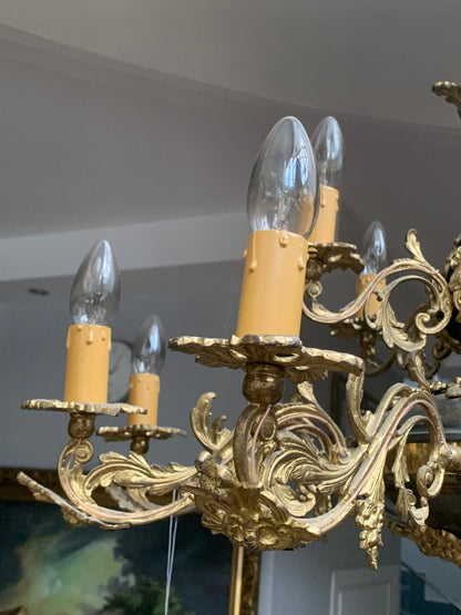 Żyrandol mosiężny  15-ramienny, lata 70-e