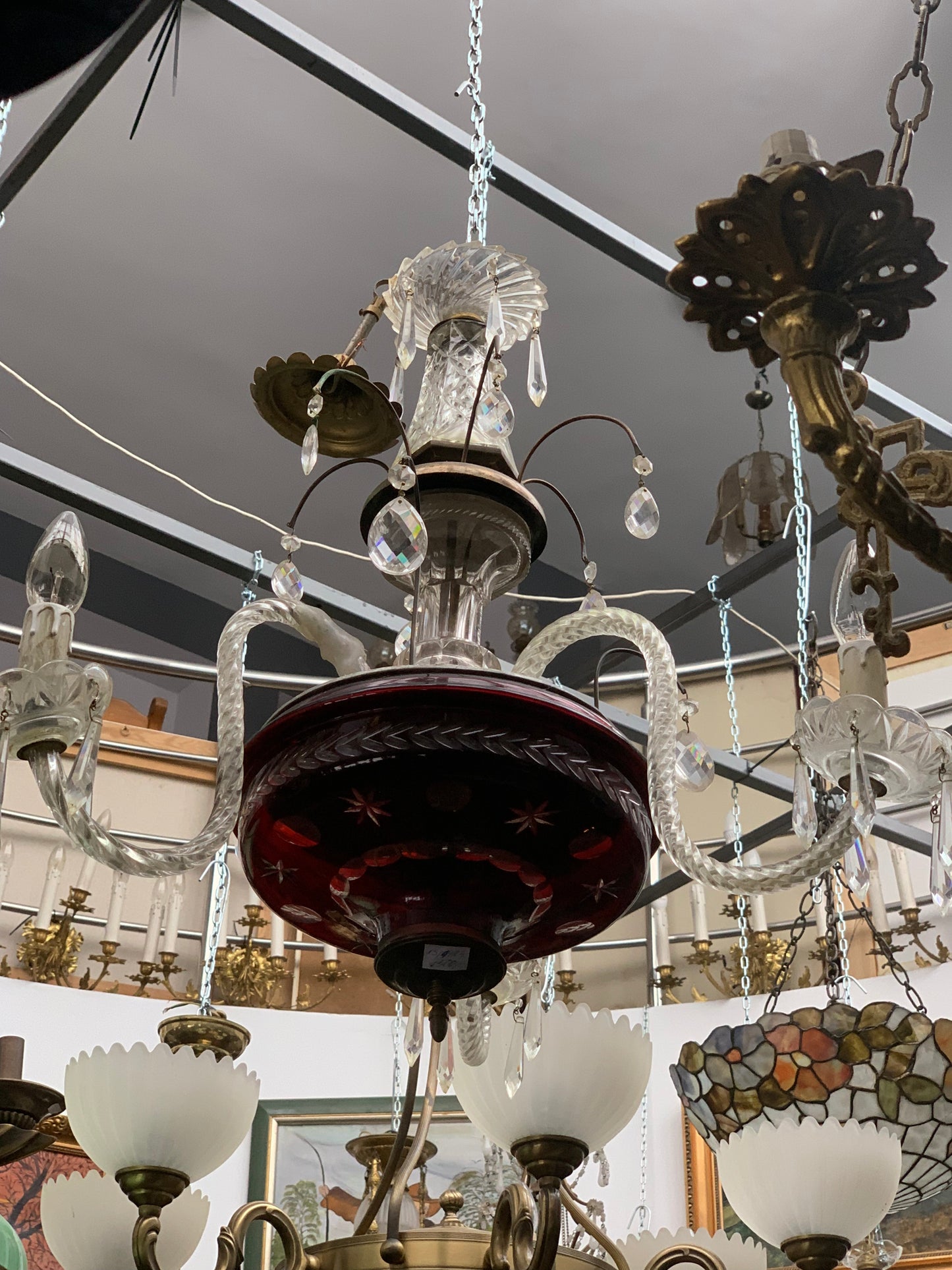 Żyrandol secesyjny, kryształowy, pocz. XX wieku