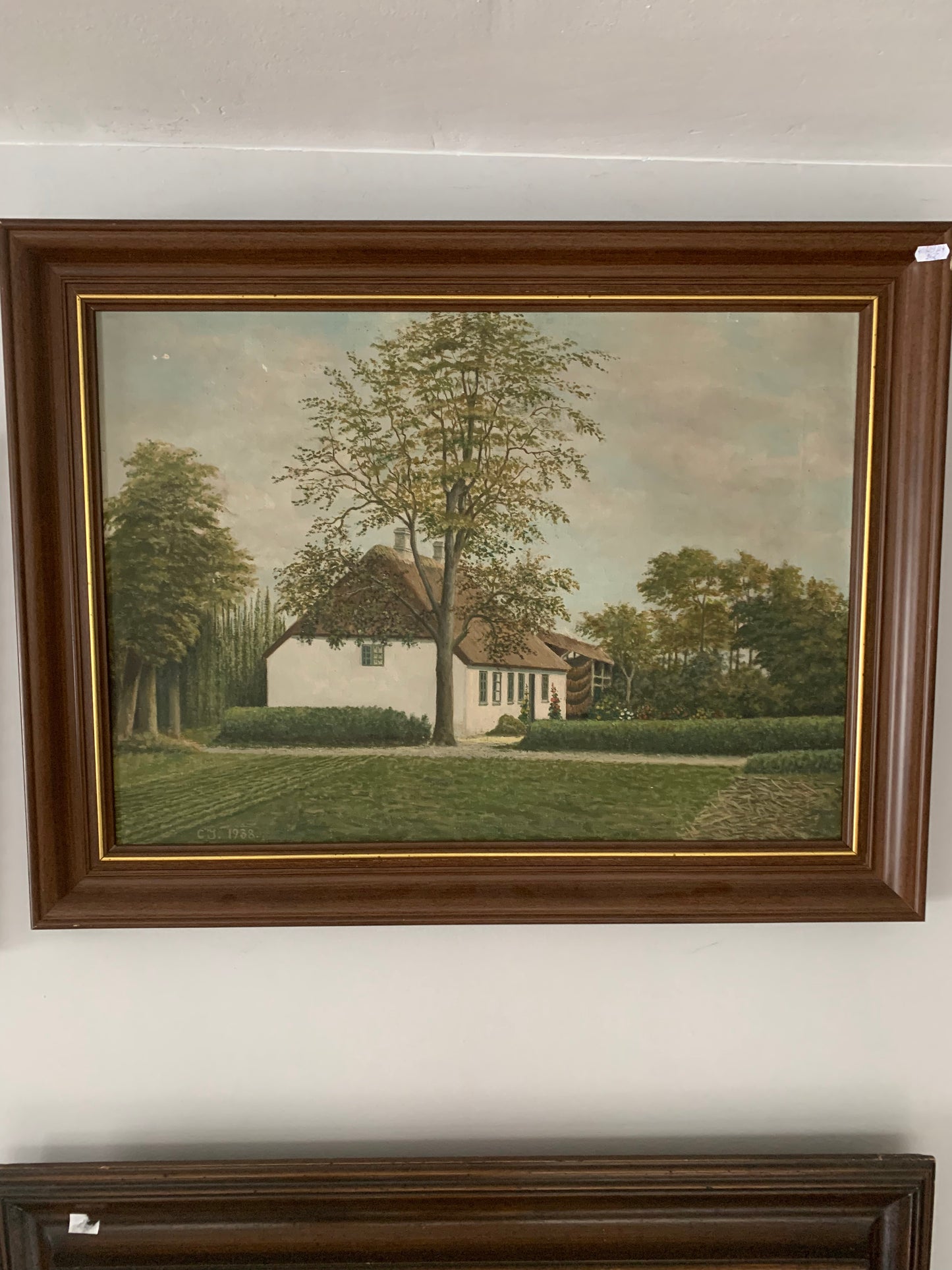 Obraz pejzaż "Wiejski dworek", sygnowany C. J. 1938