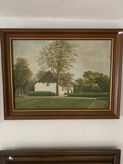 Obraz pejzaż "Wiejski dworek", sygnowany C. J. 1938