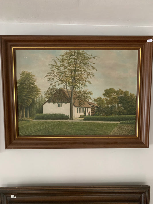 Obraz pejzaż "Wiejski dworek", sygnowany C. J. 1938