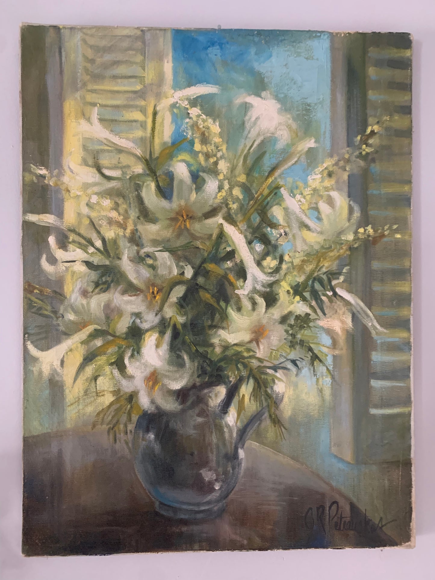 Obraz "Lilie w wazonie" olej na płótnie sygnowany